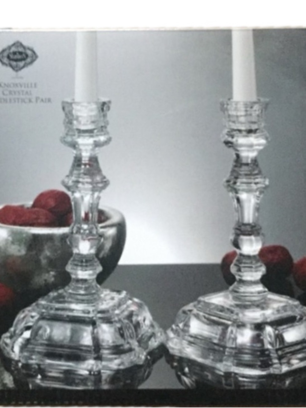 Shannon Crystal Godinger Knoxville Candlestick Pair 8 Inch Heavy Lead Glass New